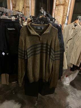 Hart Schaffner Marx HSM XXL 1/4 Zip Lambswool Blend Marled Olive Striped Sweater